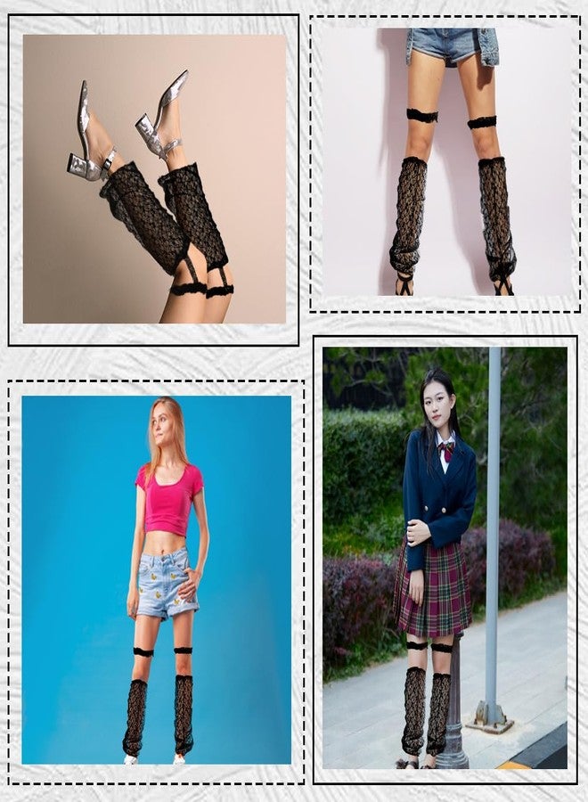 CABODYALS 1 Pair Black Polycotton Long Sheer Thin Baggy Loose Mesh Lace Over The Knee Boots Cover Sleeves Footless Socks Leg Warmer with Garter Calf Warmers for Summer Women s Lolita Jk Shoses - Image 4